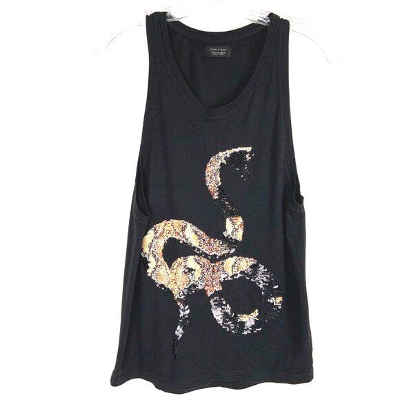 Zara Men’s Black Sequin Snake Tank Top Size Small - Picture 16 of 16